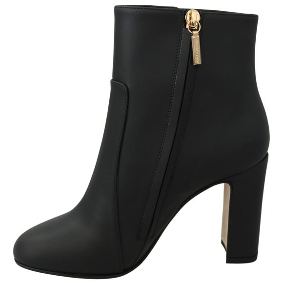DOLCE & GABBANA Black Leather Short Boots Zipper Shoes - Picture 1 of 6